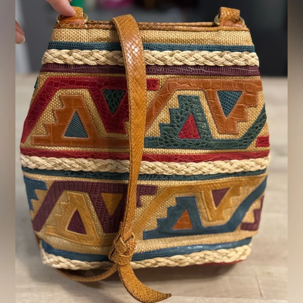Sharif vintage leather southwest boho bucket Bag purse